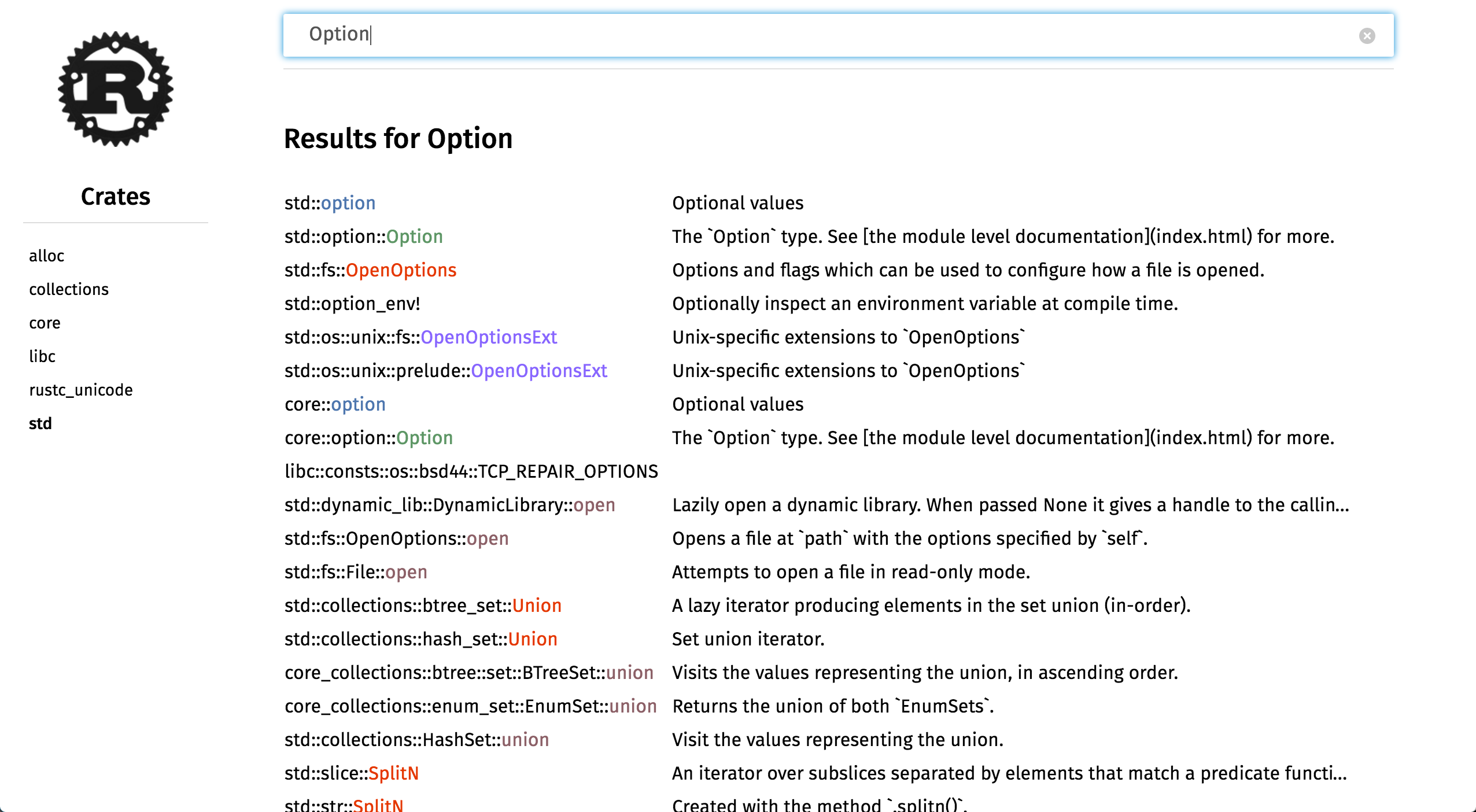 Search results for Option in Rust's API documentation